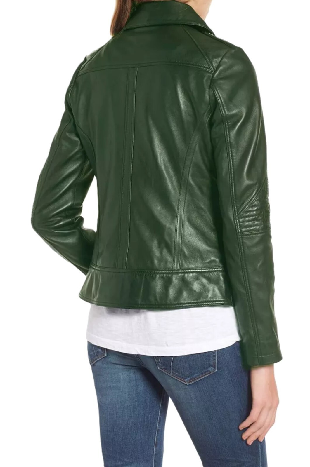 Women’s Green Original Lambskin Leather Jacket Stylish Moto Biker Handmade Coat