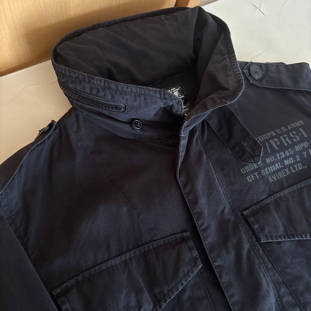 AVIREX Hood Military Jacket Blouson Coat Men Size M Black Genuine