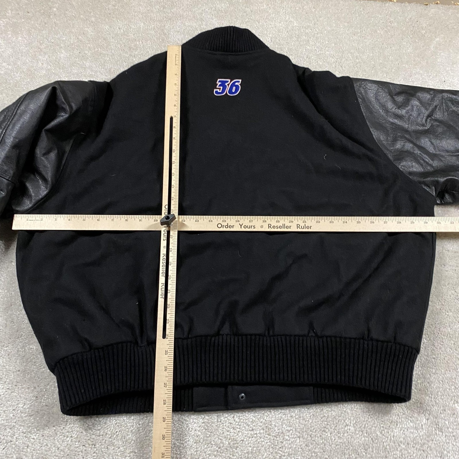 VTG Varsity Bomber Jacket Mens 2XL Black Wool Leather Racing GNC Racing 90s