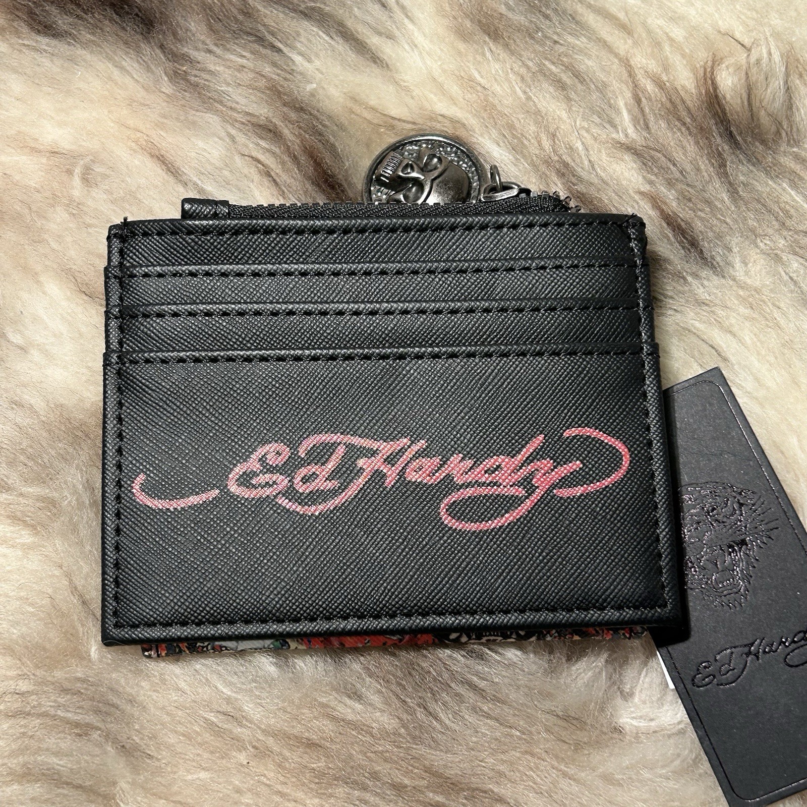 NWT Ed Hardy Bifold Snap Card Case – Multicolor – Skulls & More – Black Multi