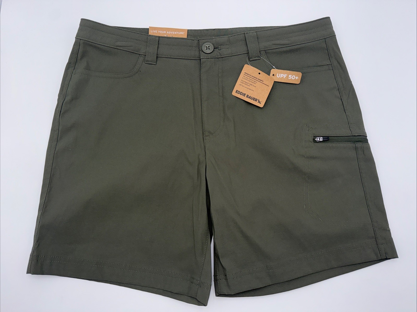 $60 Eddie Bauer Women’s Rainier shorts- Sprig Khaki – Size 4 (28W) – NEW Tags