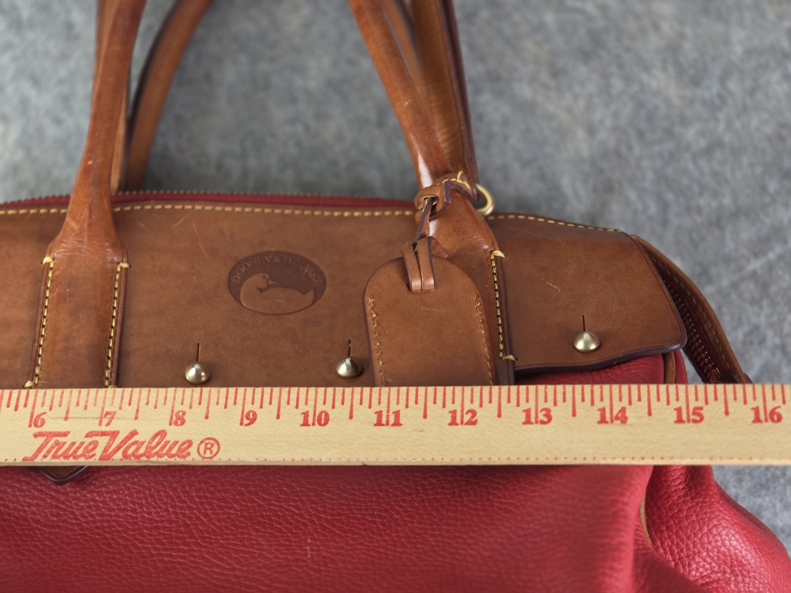DOONEY & BOURKE Vintage All Weather Red Pebbled & Brown Leather Satchel Purse
