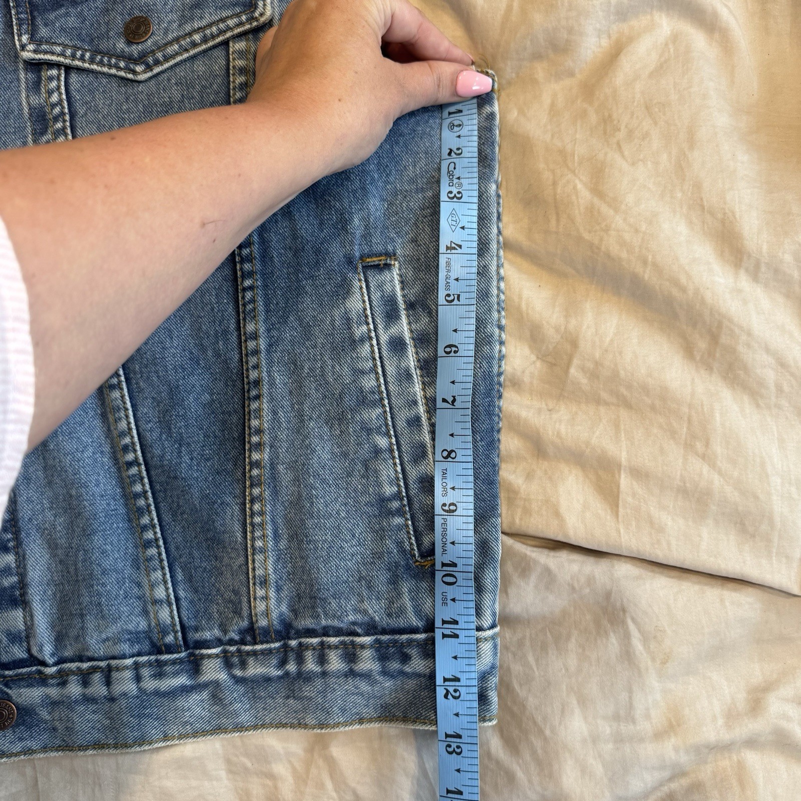 VTG The Leather Shop Denim Biker Vest Mens S Women L 100% Cotton Made In USA