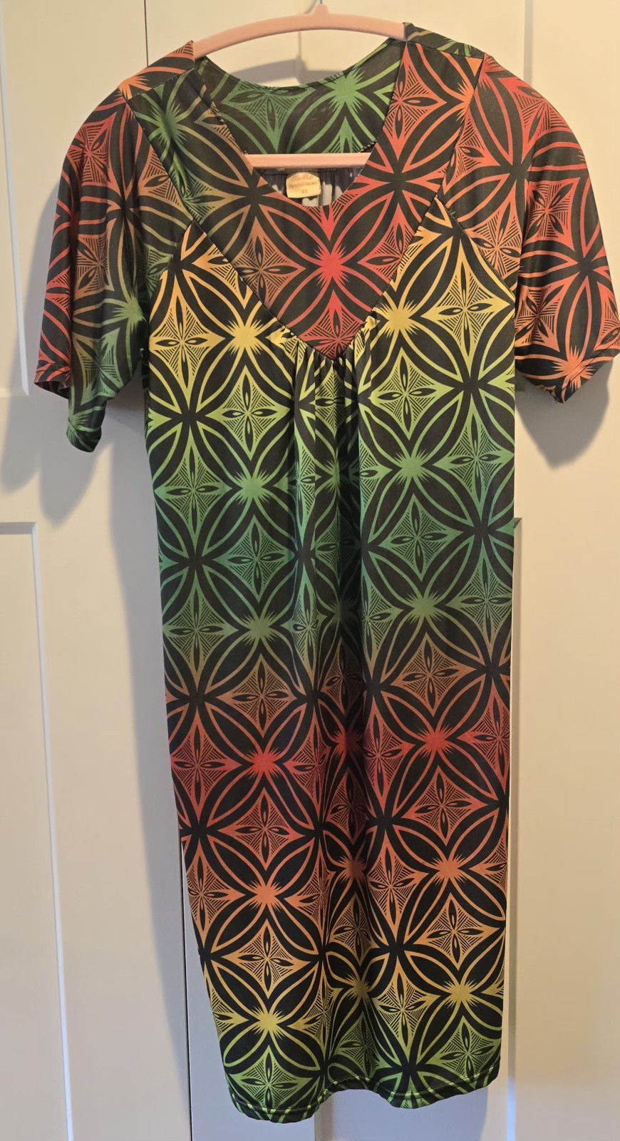 Authentic Marshallese Dress XS Stretch Tropical Island Print Midi Dress