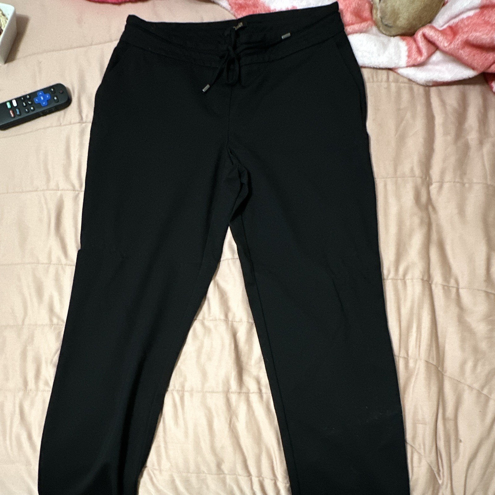 Dalia Women’s Black Pants Regular M, Solid Pattern, Flat Front, Drawstring