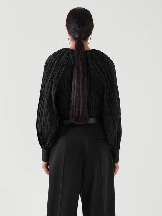COS Crushed Pleated Cape Sleeve Top in Black Size 6