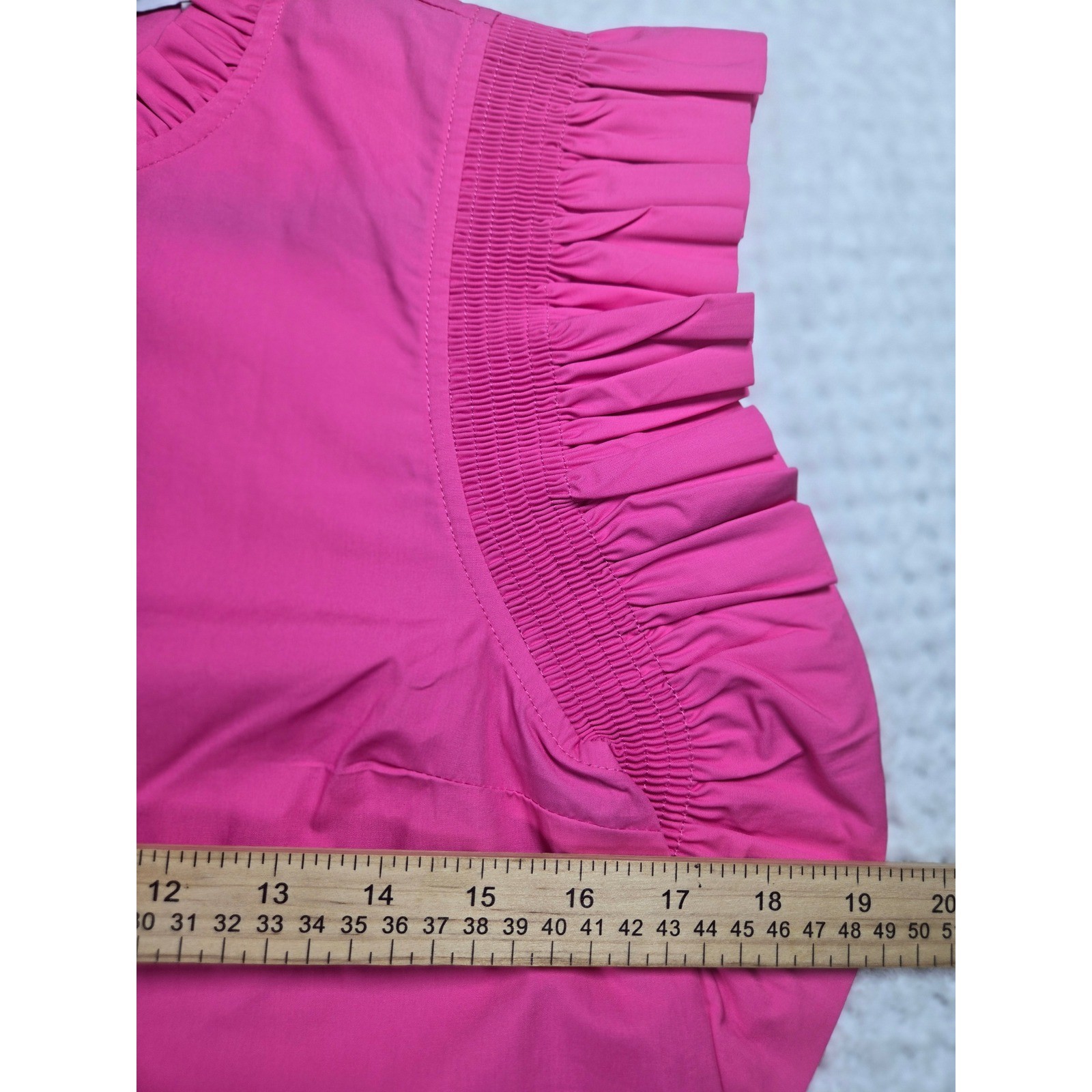 English Factory Hot Pink Ruffle Smocked Cap Sleeve Cotton Poplin Top S Barbiecor