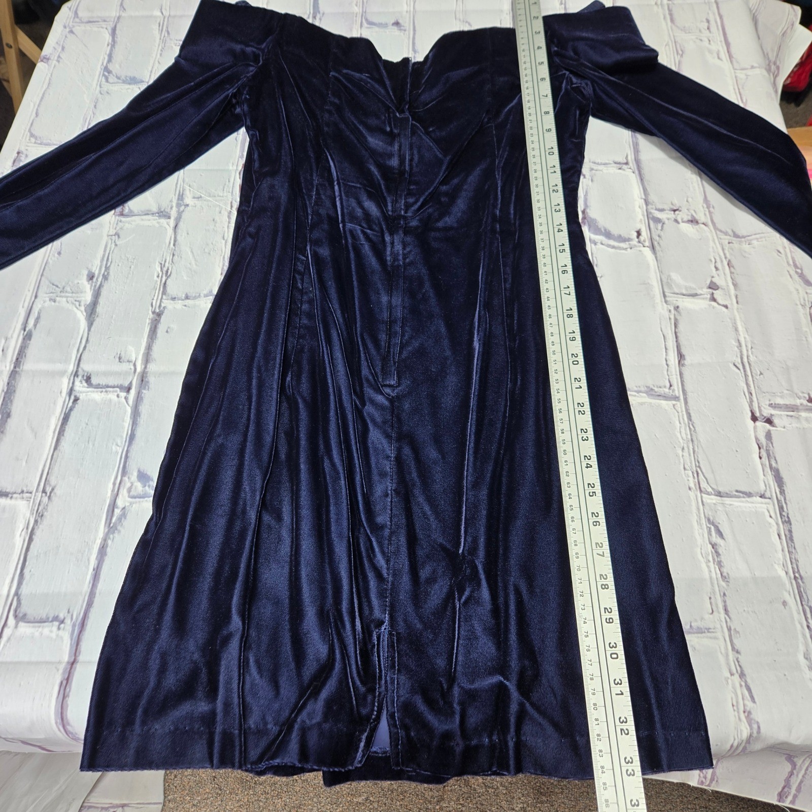 Vintage Roberta Velvet Off Shoulder Long Sleeve Mini Dress Made in USA Sz 11/12