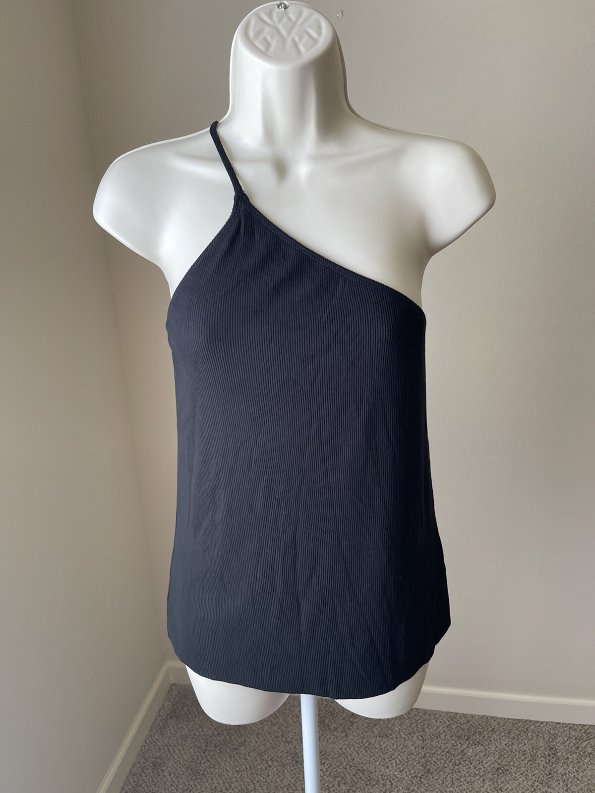 LNA Women’s Black Spaghetti Strap One Shoulder Soft Comfort Stretch Top s XL