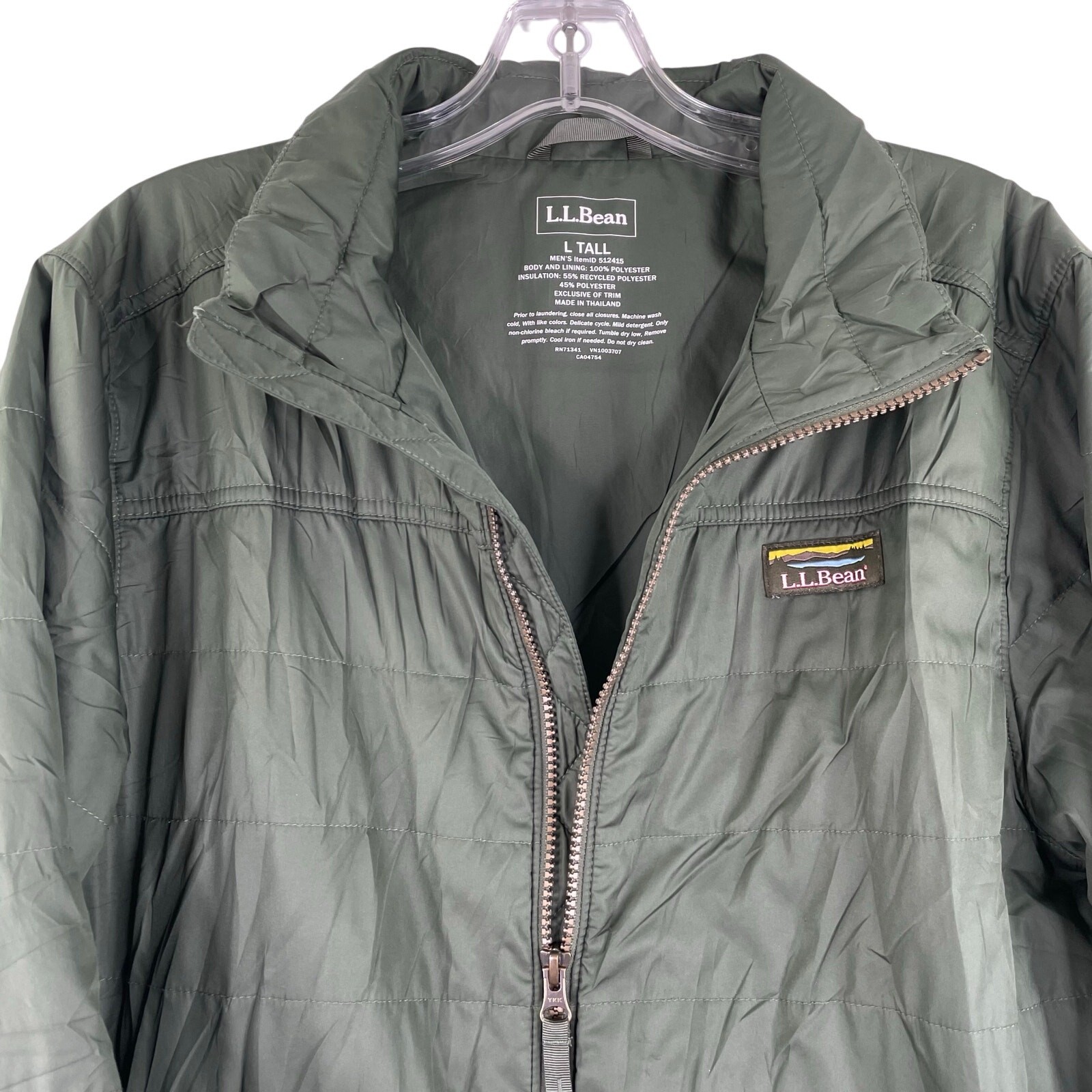 L.L.Bean Army Green Men’s Mountain Classic Puffer Jacket Lightweight Large Tall
