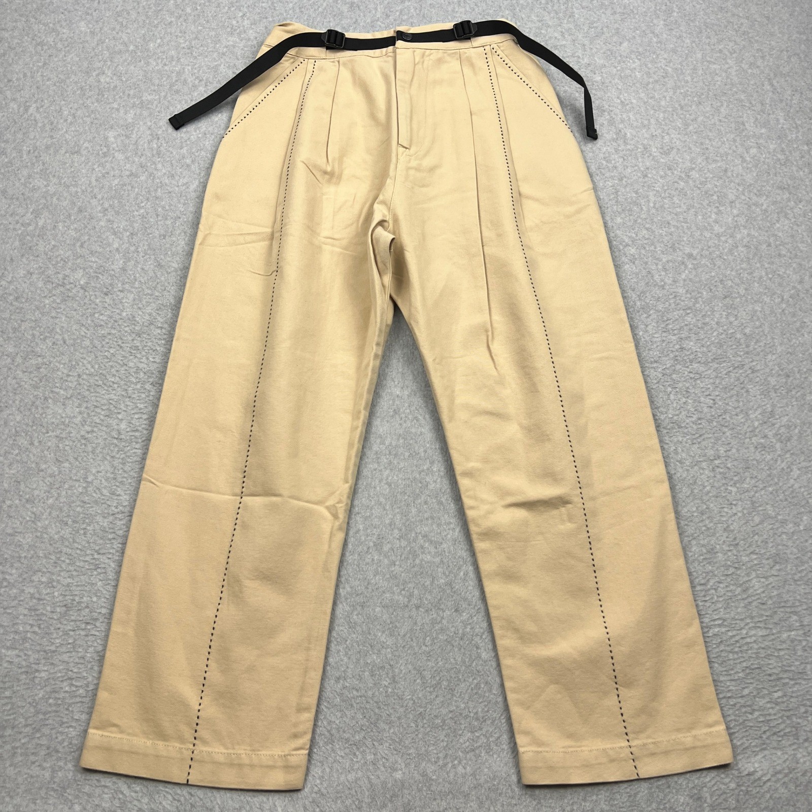 Archie & Dennis Patton Pants Mens Medium Beige Pleated Belted Vintage-Style