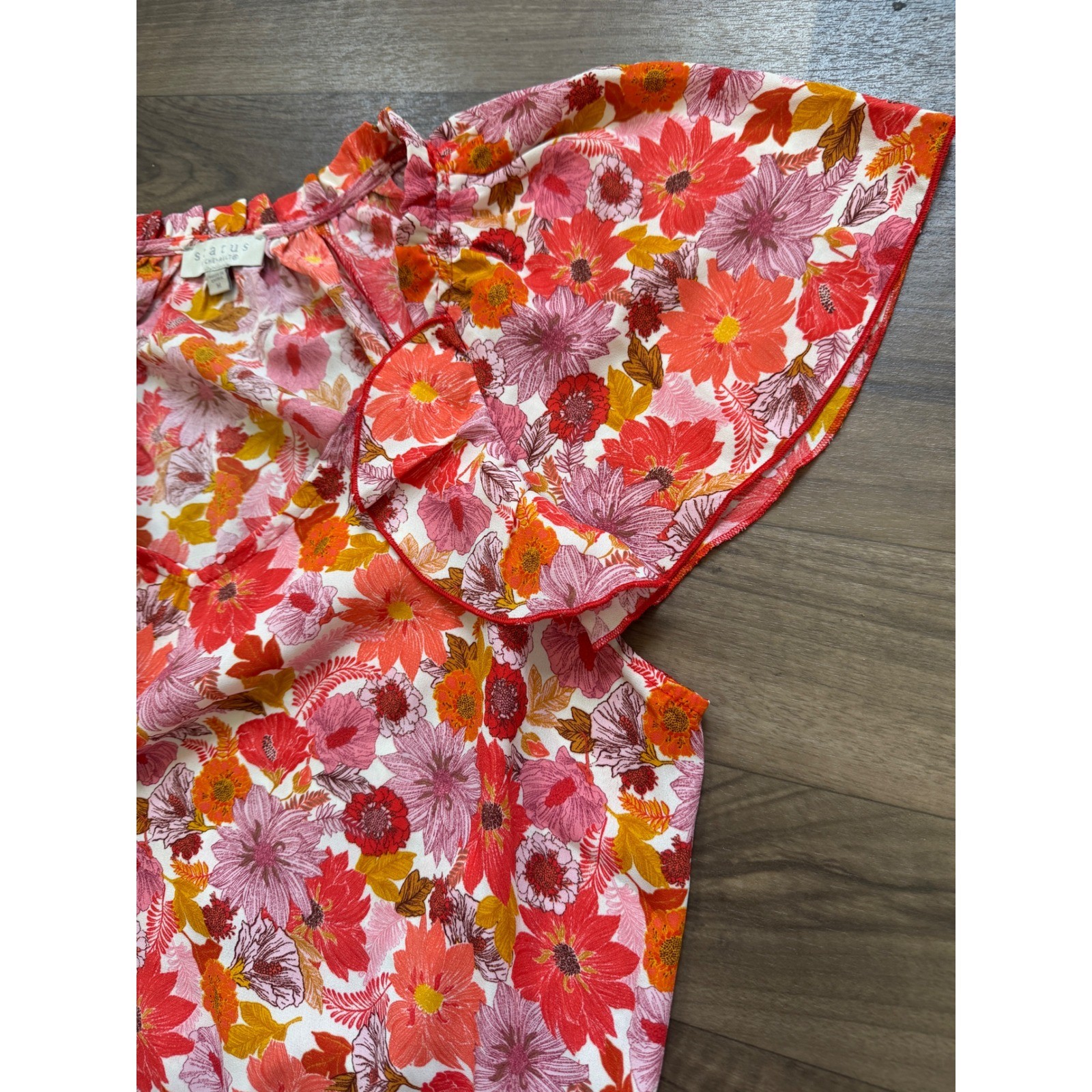 Floral Flutter Sleeve Boho Womans M Blouse Cottagecore Peasant Festival Smocked