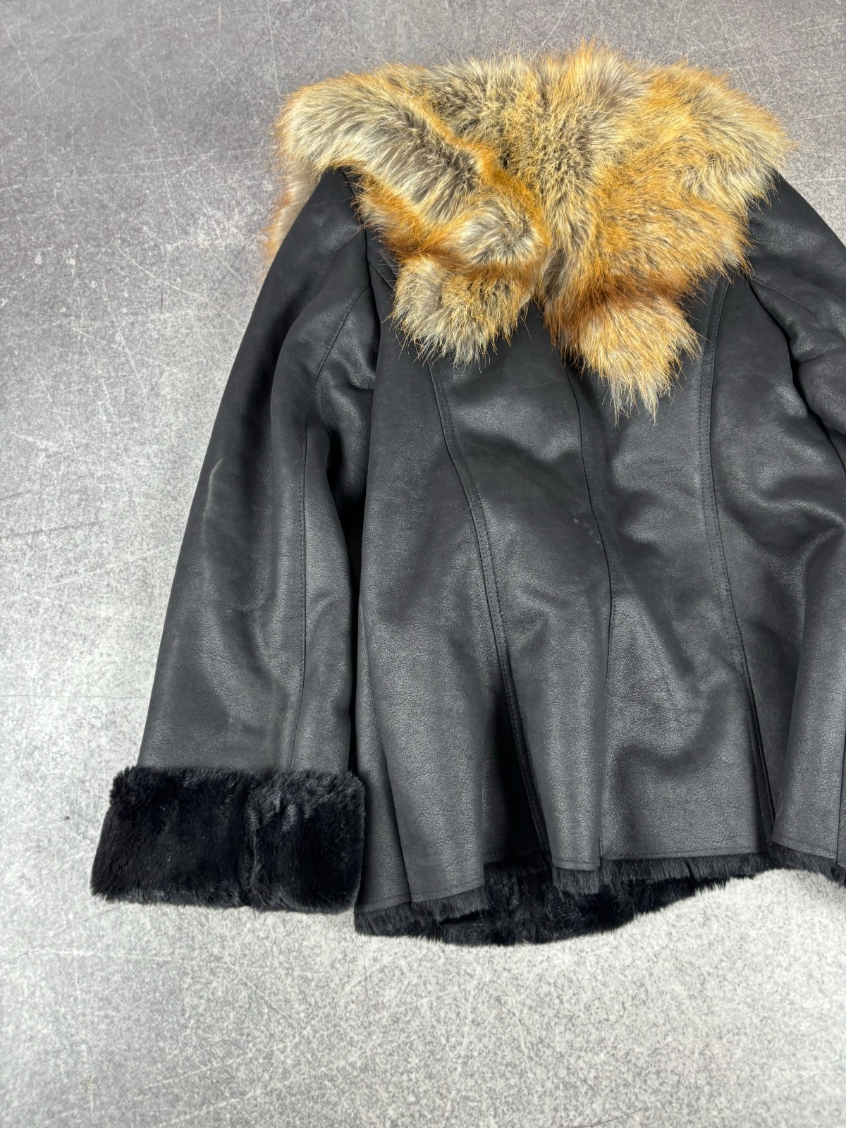 Vintage Genuine Leather Shearling Jacket Real Fur Collar Winter Aviator Y2K 90s