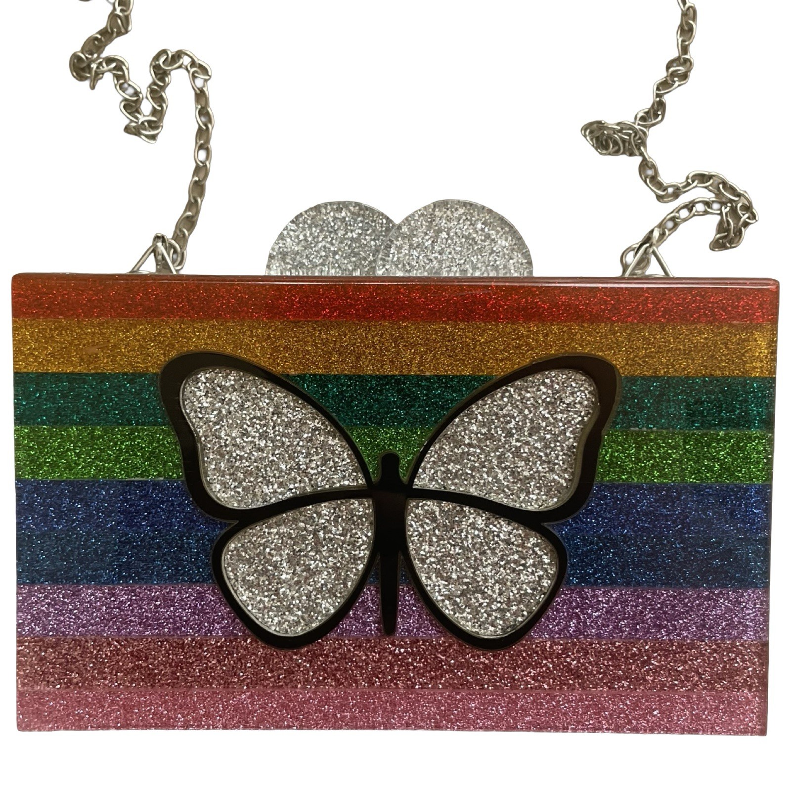 Bari Lynn Elizabeth Sutton Purse Acrylic Pride Rainbow Butterfly Clutch Bag