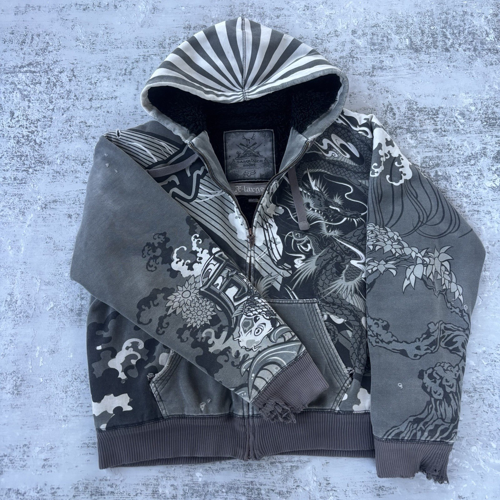 Rare 2000s Fox Racing AOP Sasquatch Jacket Grail Size XL Full Zip Hoodie