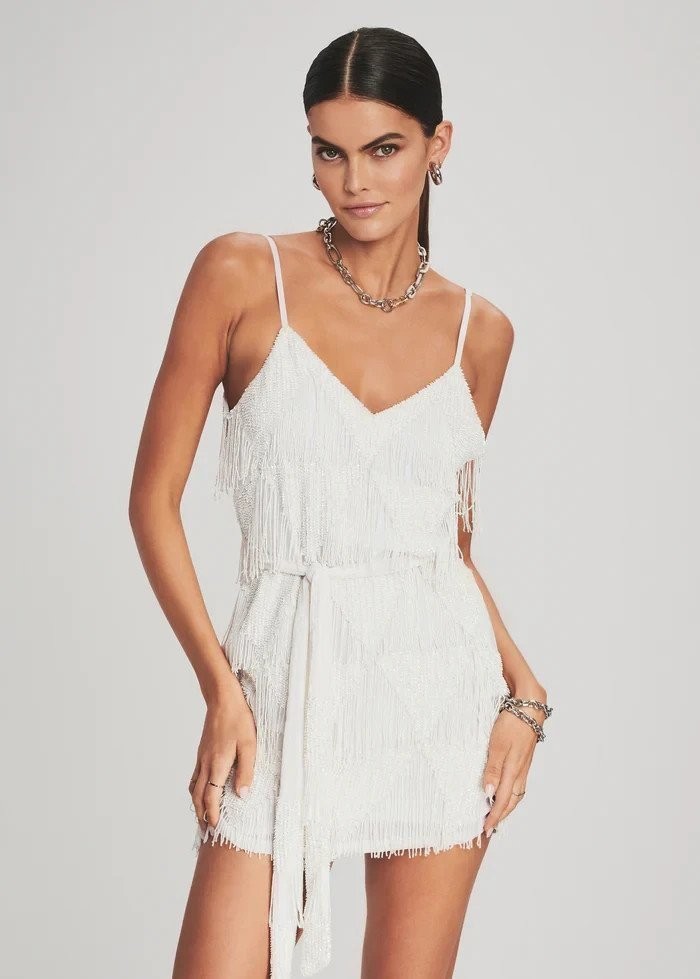 Retrofete Claire Sequin Fringe Flapper Mini Dress Wedding XS Xtra Small