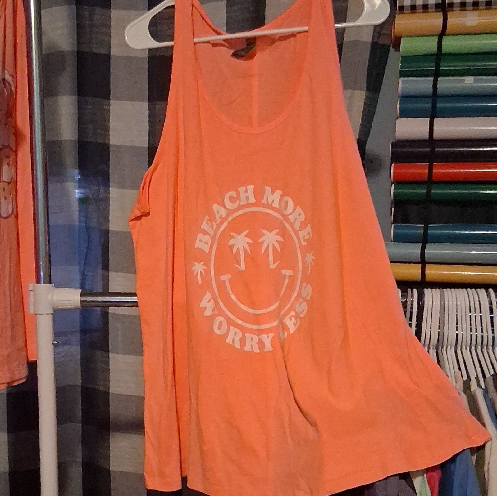 Women’s Orange Beach More Worry Less Graphic Tank Top 2XL Sleeveless Scoop Neck