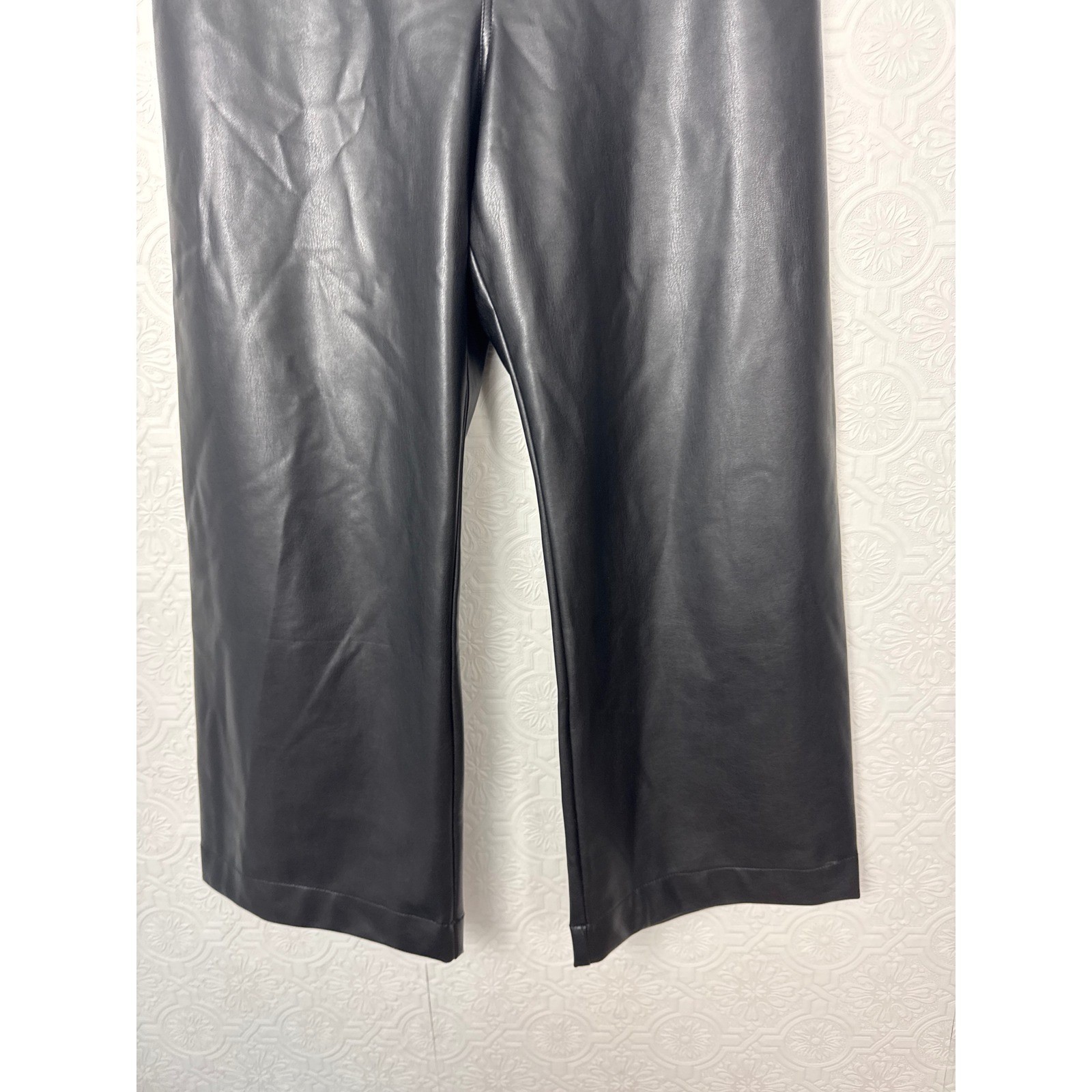 Maeve Anthropologie The Colette Faux Leather Pants Black Wide Leg Cropped 31