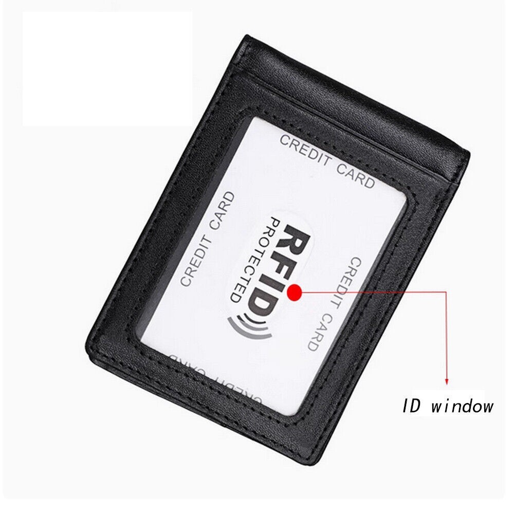 Men Rfid Blocking Leather Slim Card Wallet Bifold Front Pocket with Money Clips