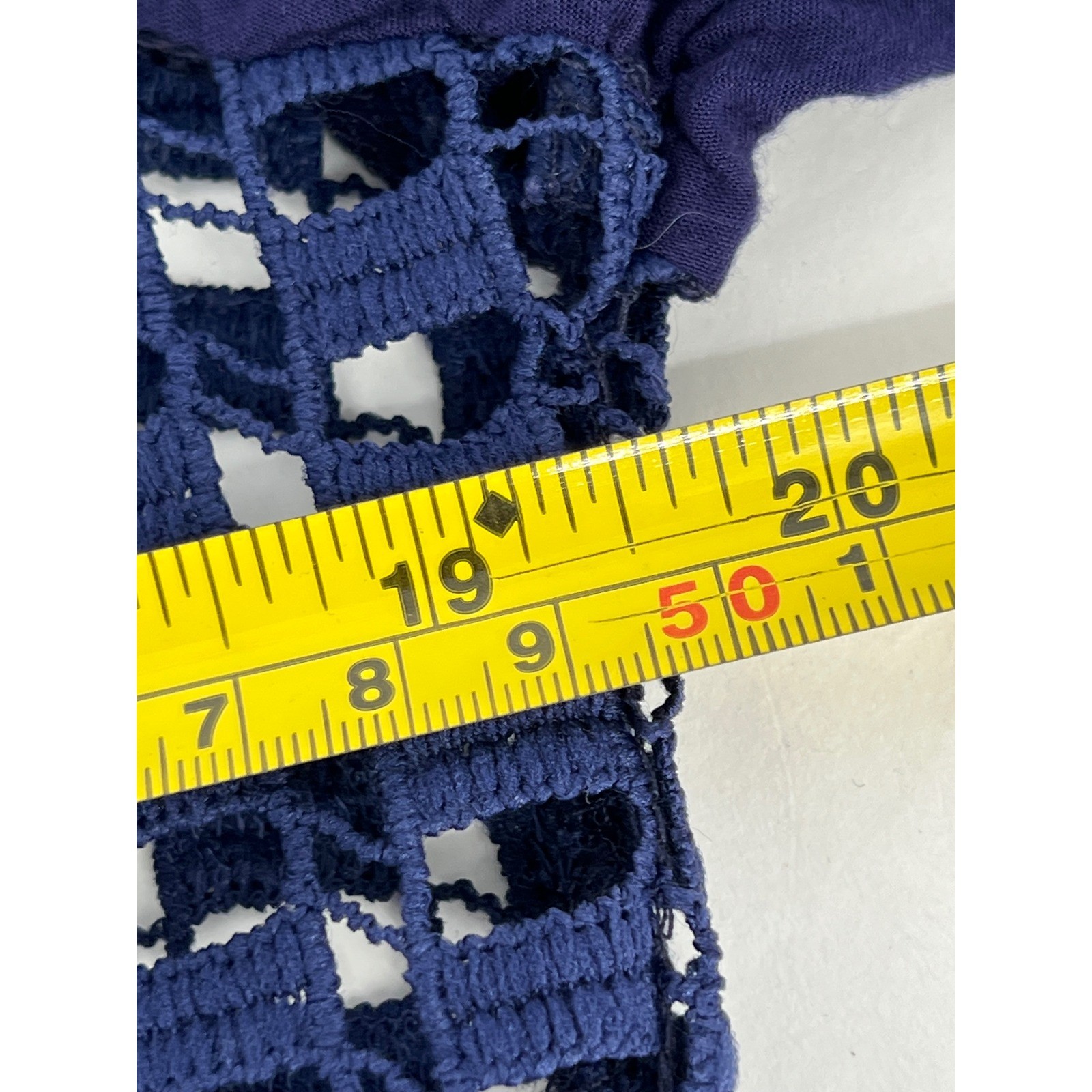 Solitaire Swim Cover Up Tunic Dress Crochet Trim V Neck Navy Blue Size M