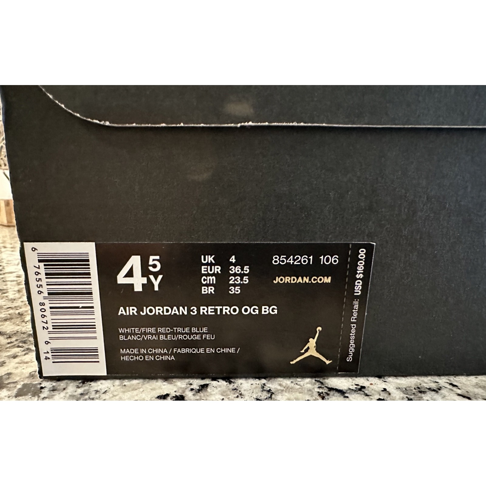 Nike Air Jordan 3 Retro OG True Blue 2016 Big Kids Size 4.5Y Sneakers