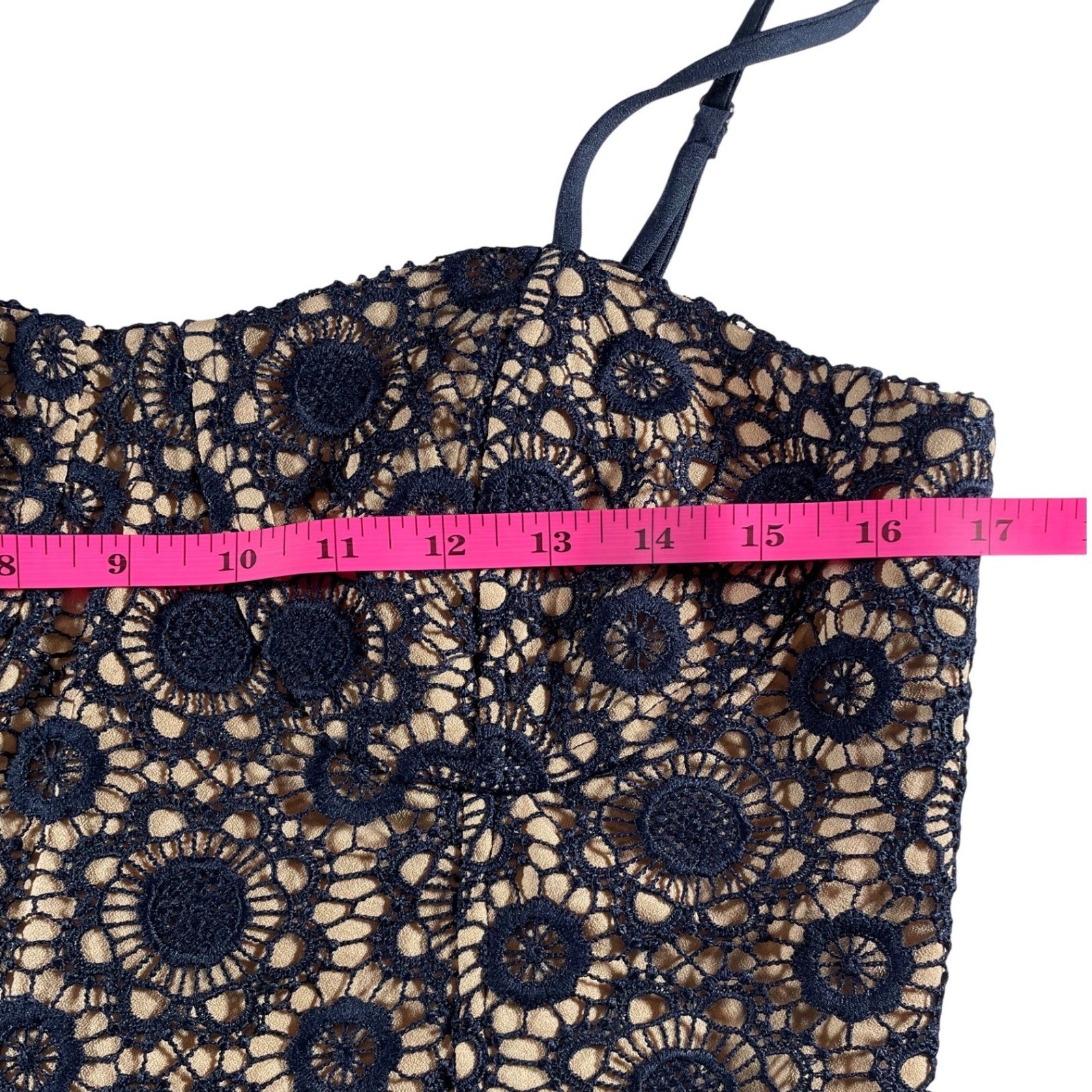 JOA Just One Answer Navy Lace Cropped Cami Top Size L Embroidered Romantic Chic