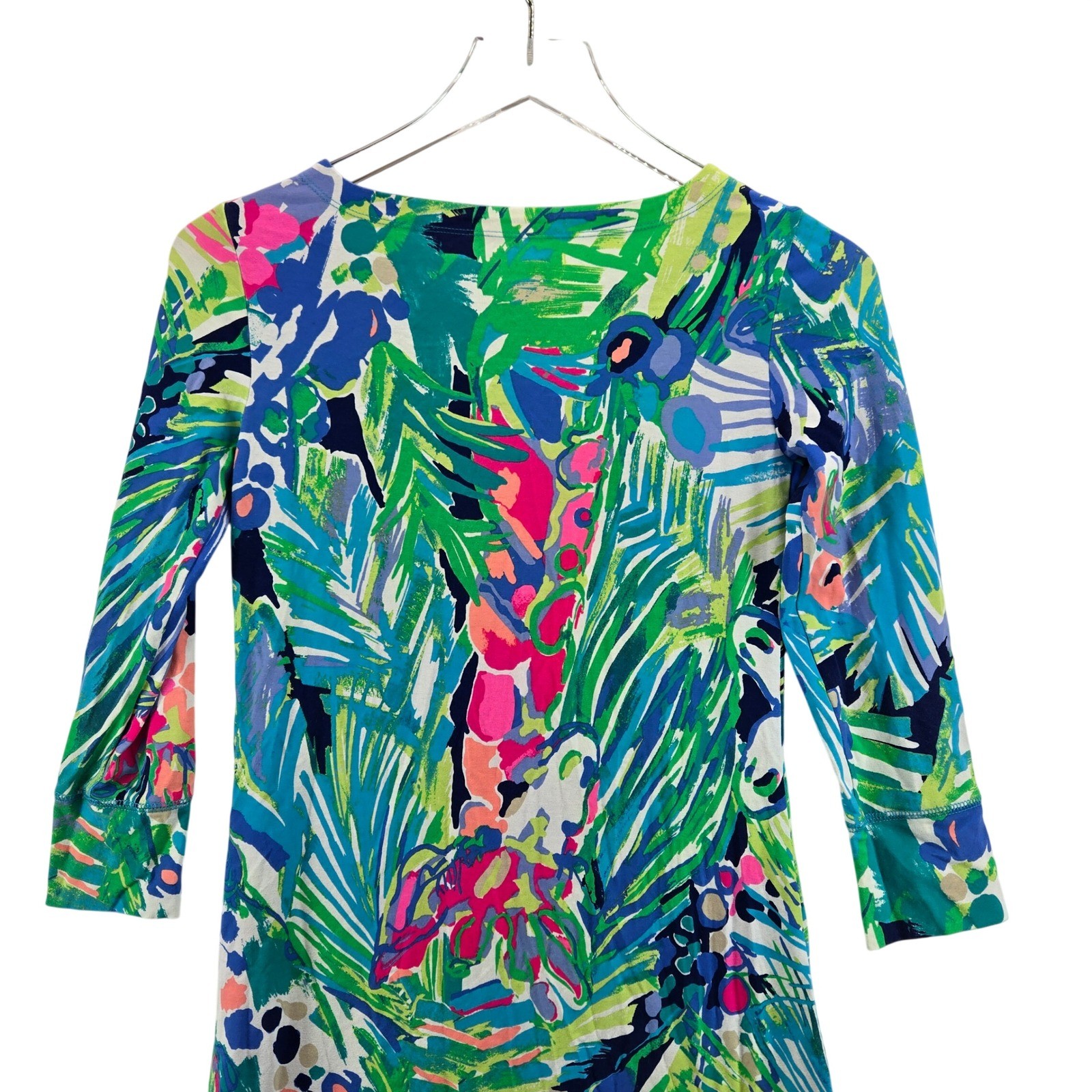 Lilly Pulitzer Sophie Dress XXS Tropical Palm Floral Gold Button Shift Travel