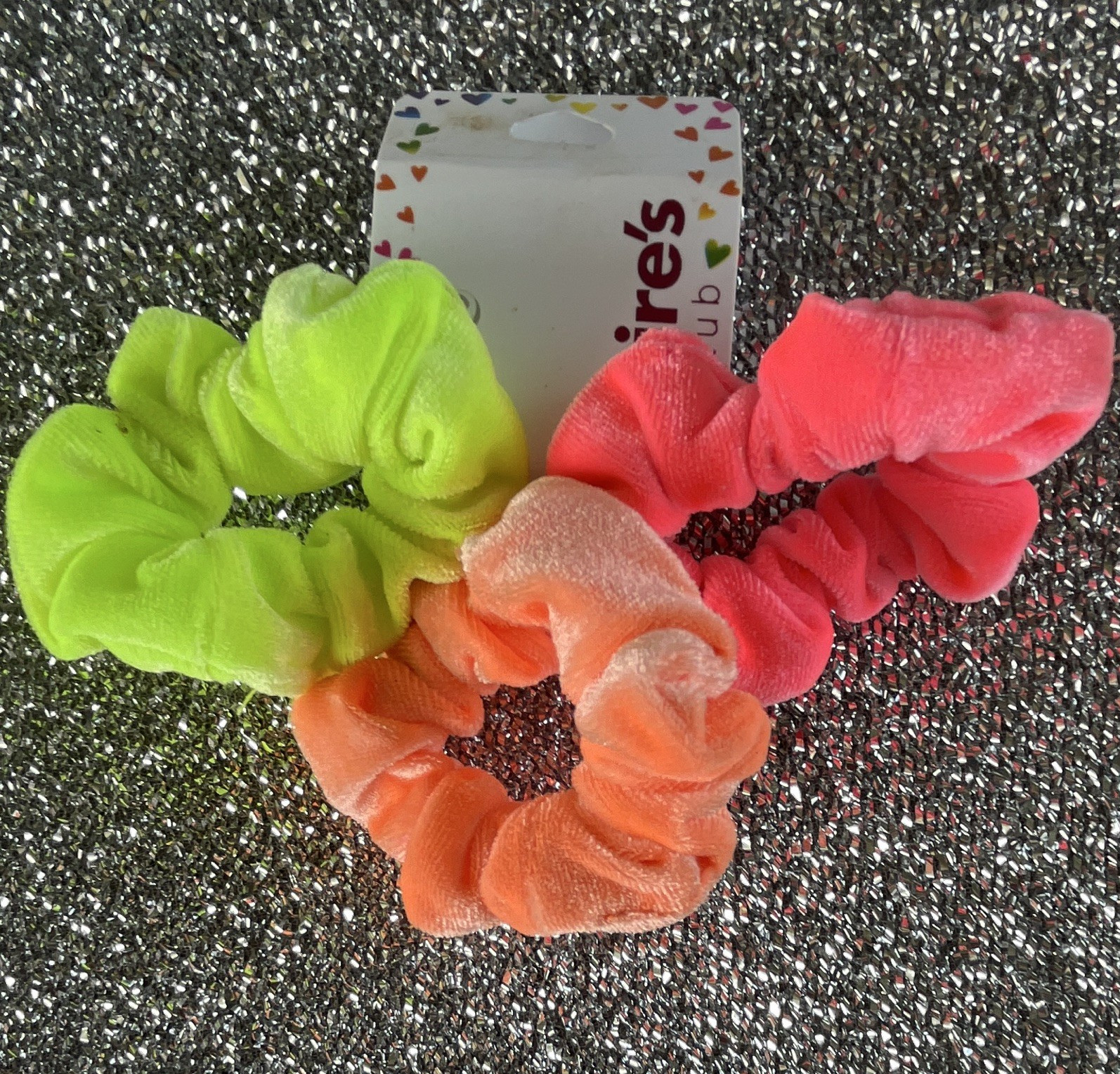 Claire’s Neon Velvet Scrunchies 3-Pack Multicolor Solid Stretch Hair Ties