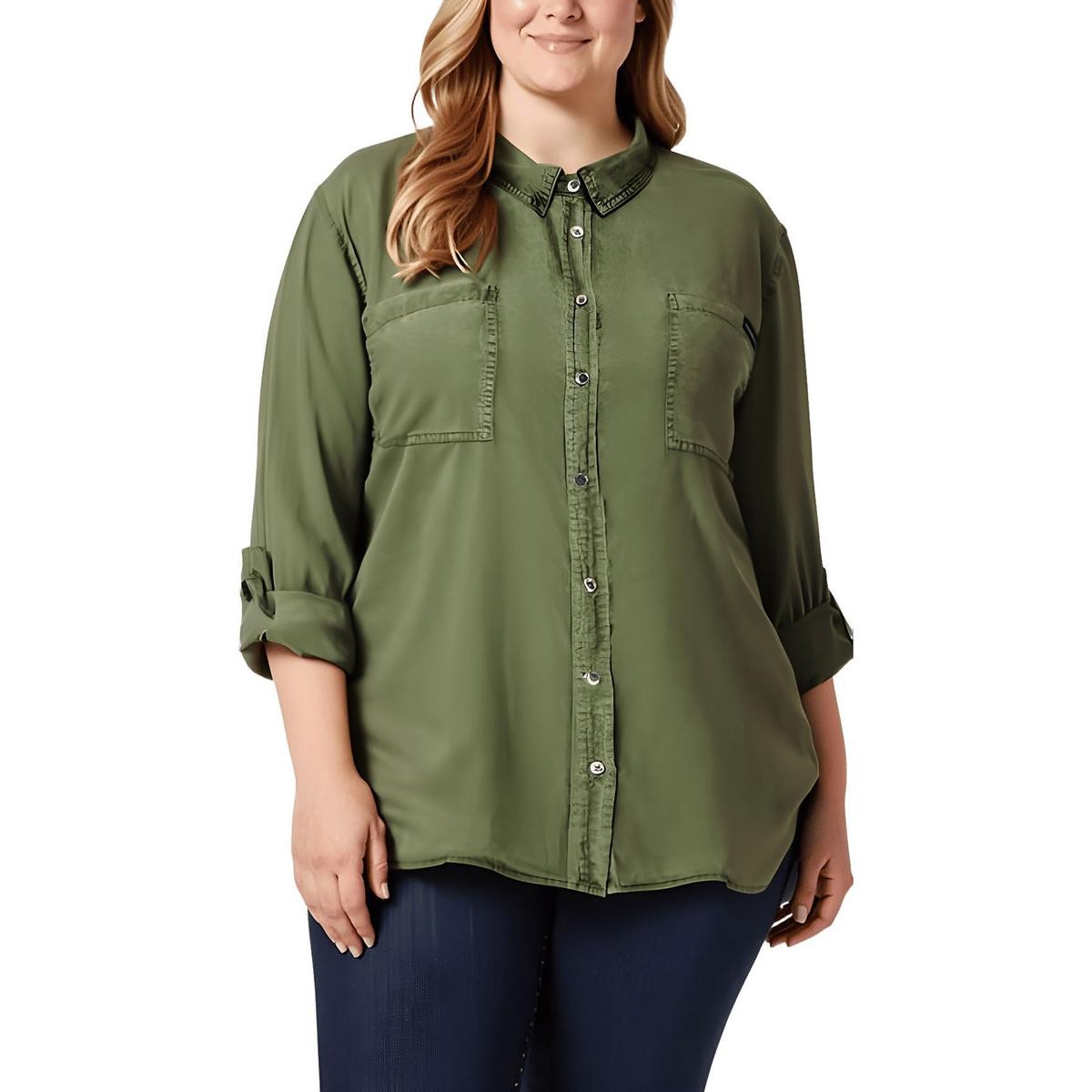 Calvin Klein Jeans Trendy Plus Size Utility Shirt Bonsai 2X