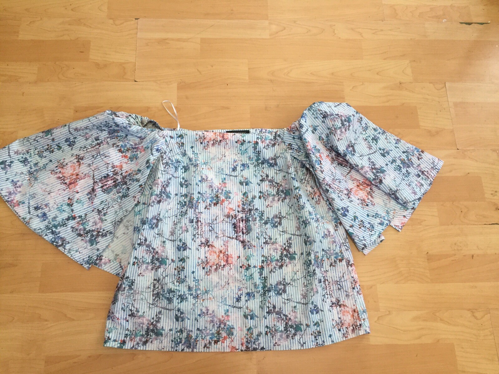 Banana Republic Off The Shoulder Blue Floral Structured Poplin Top Size M L27