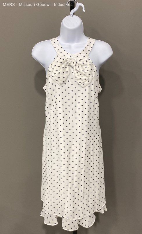 Alex Marie Womens White Navy Polka Dot Bow Halter Dress Modern Romance