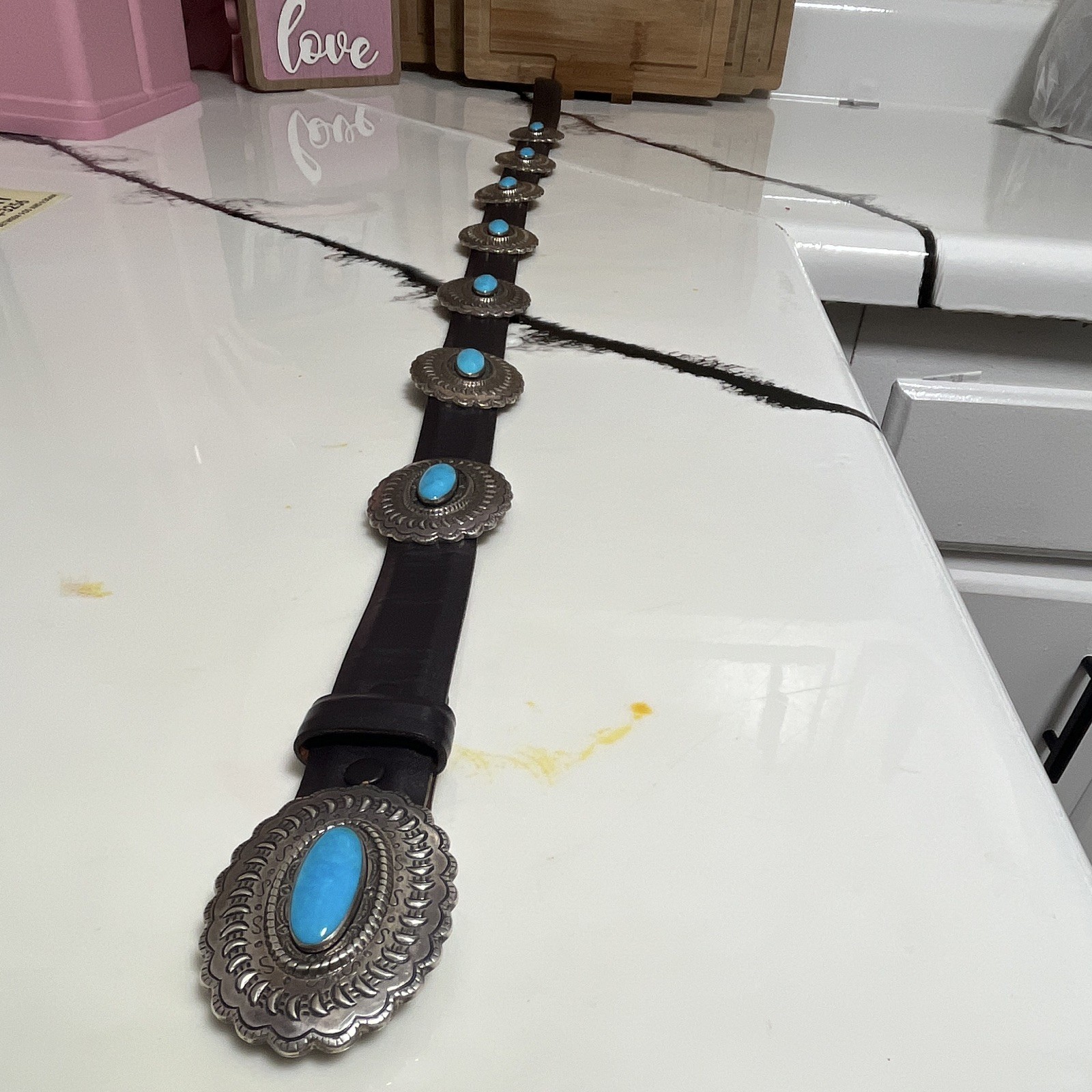 Vintage Navajo Women’s Concho Belt by Carolyn pollack Turquoise Sterling Silver