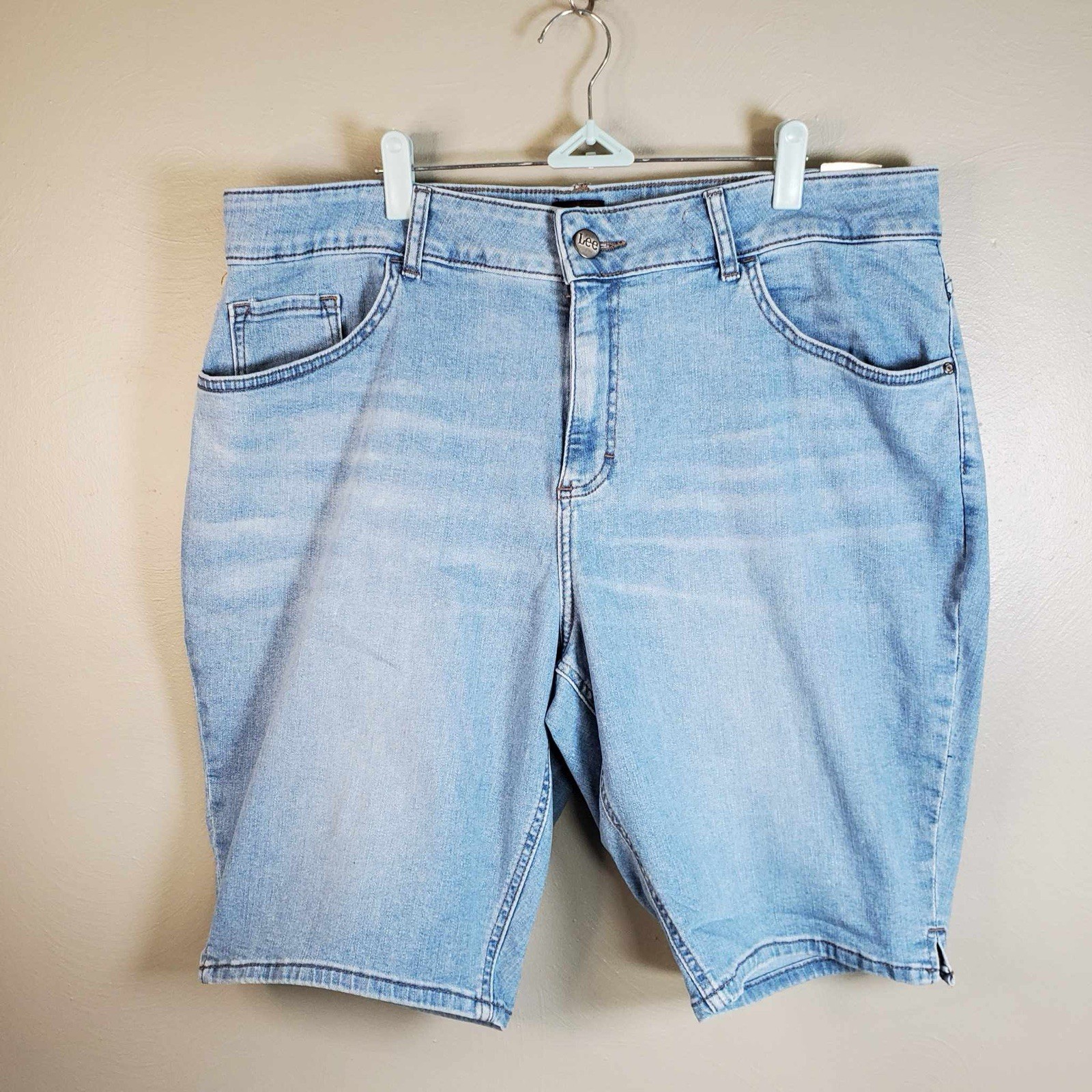 Lee Jeans Shorts Womens 20W Denim Carpenter Stone Washed Blue Fade