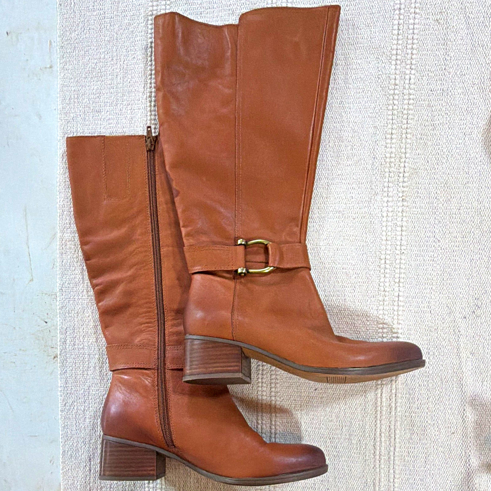 Naturalizer Dempsey Women’s Brown Leather Knee High wide calf Zip Boots 8.5M