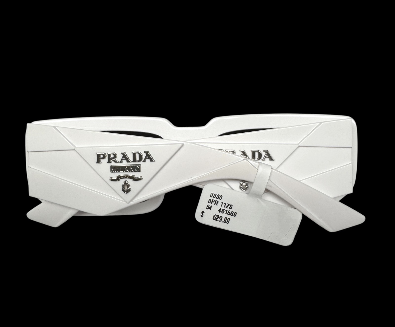 Prada Sunglasses Polished White Silver Logo SPR 11Z 461-5S0 with Case