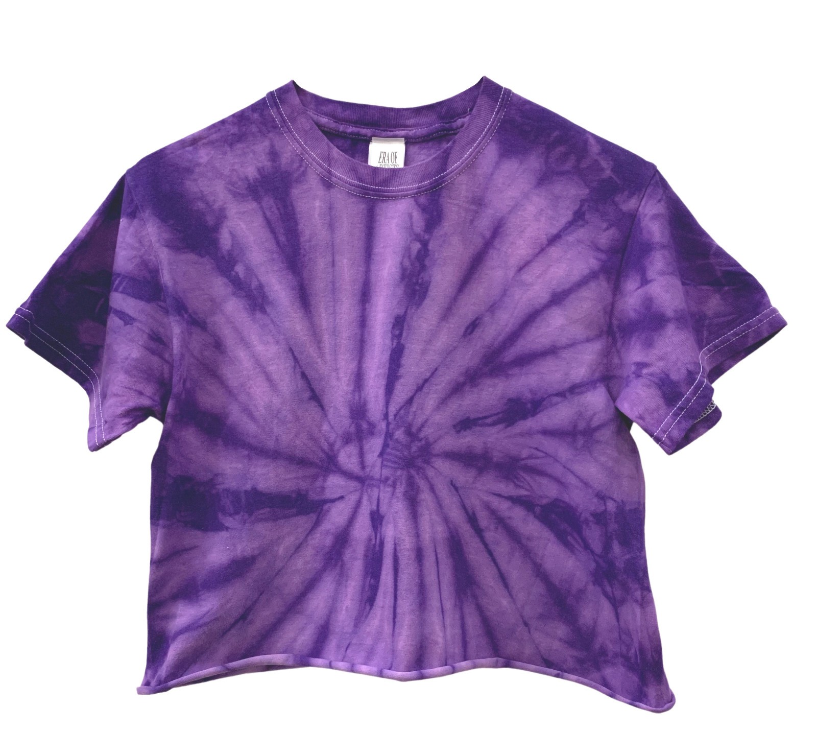 Tie Dye Unisex Cropped Tee, Single Color, Hand Dyed, Raw Bottom Edge