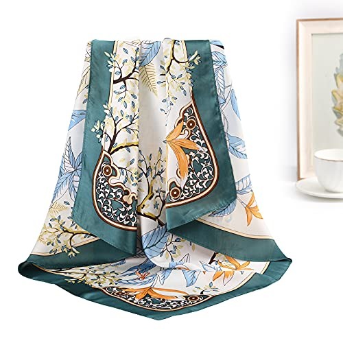 27 Inches Silk Feeling Square Head Scarf – 4 Pcs Satin Black+grey+coffee+green