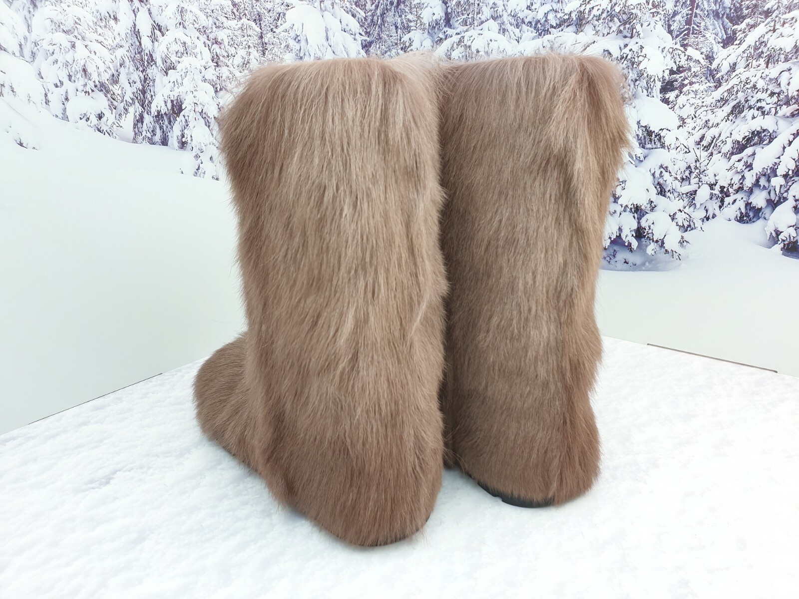 Brown Mocha Mousse Goat Fur Winter Snow Boots for Women, Furry Moutons
