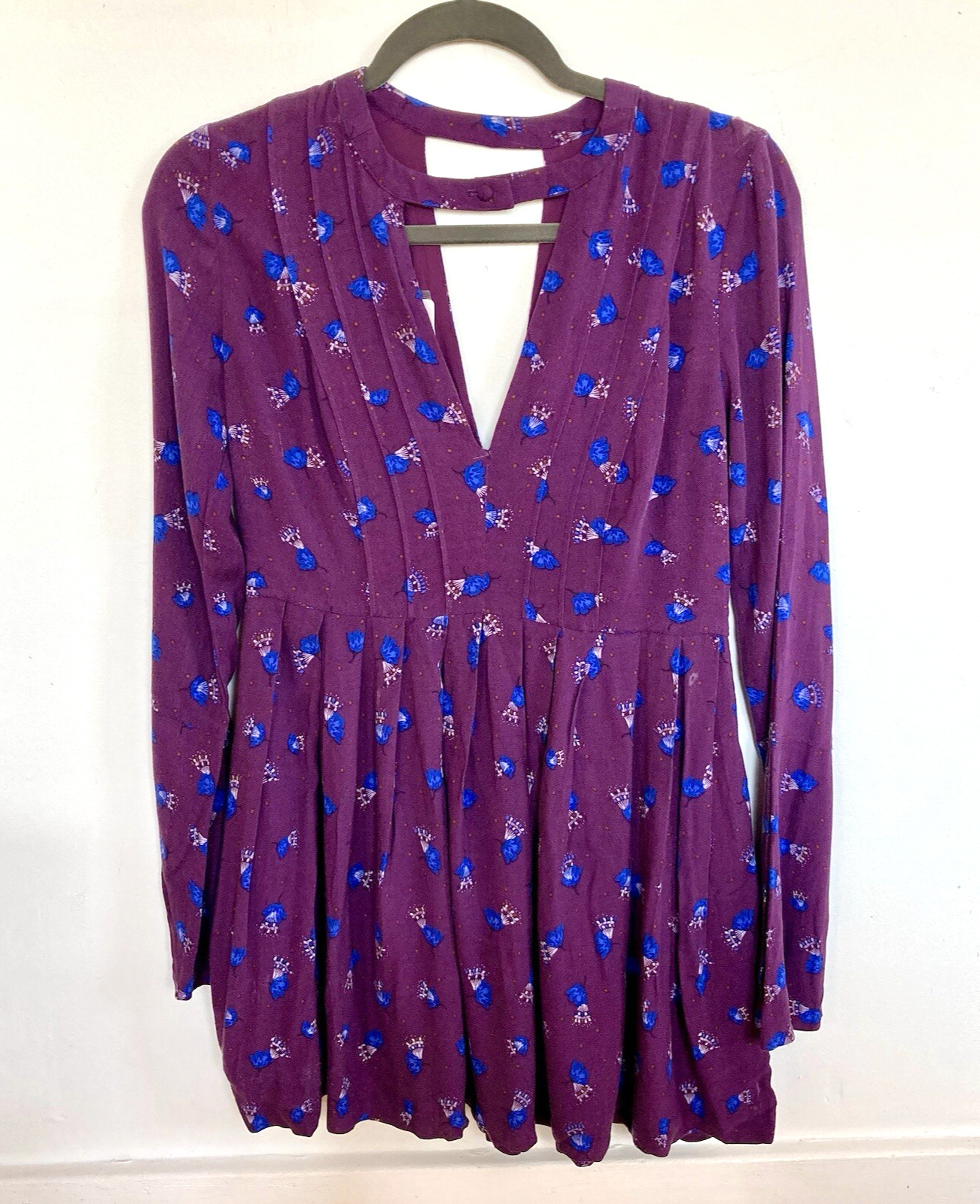 Free People Tegan Purple Floral Long Sleeve Mini Dress Size 0 / XS