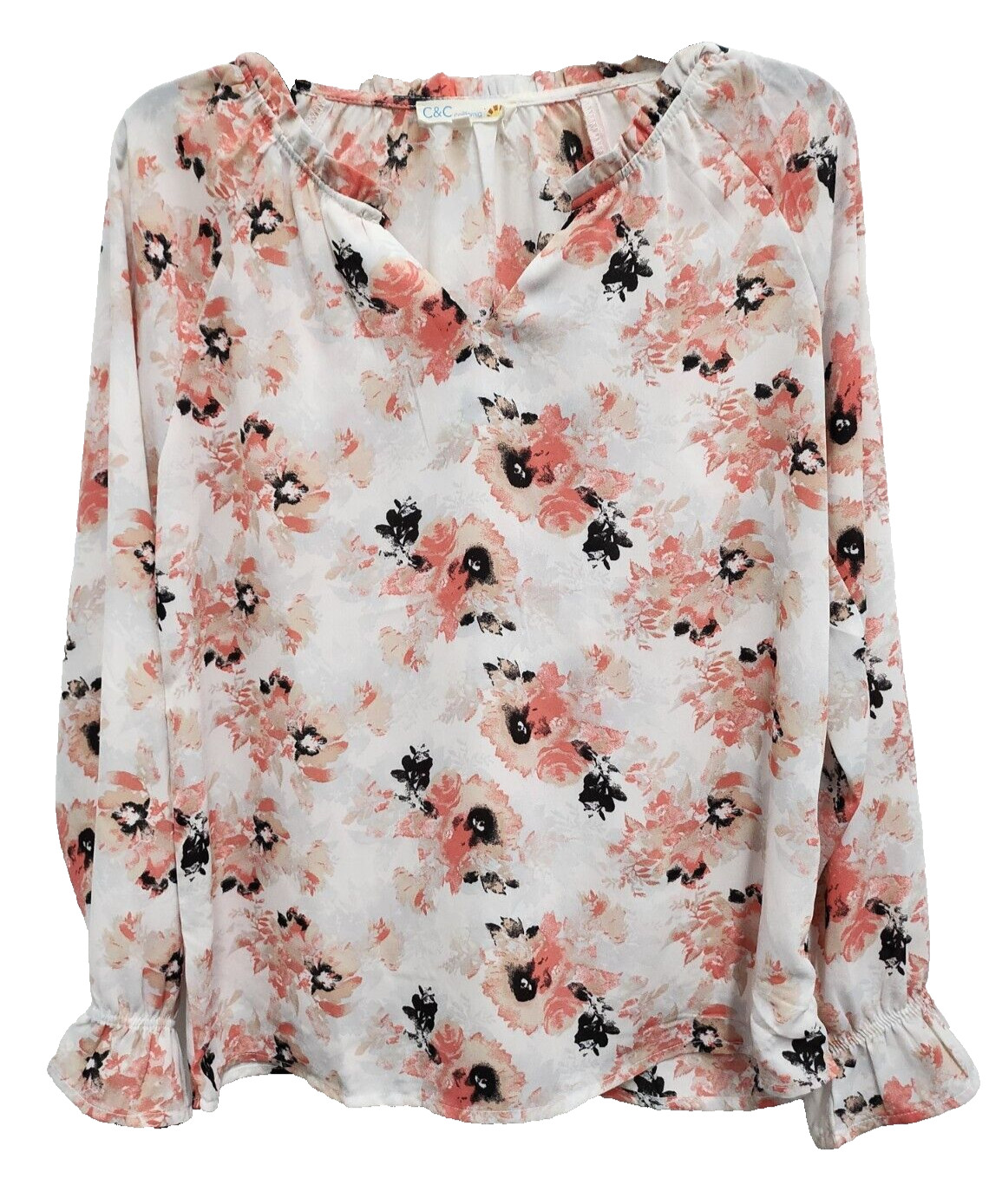 C&C California Womens BOHO Cottagecore Blouse Top Small Floral Popover Ruffle