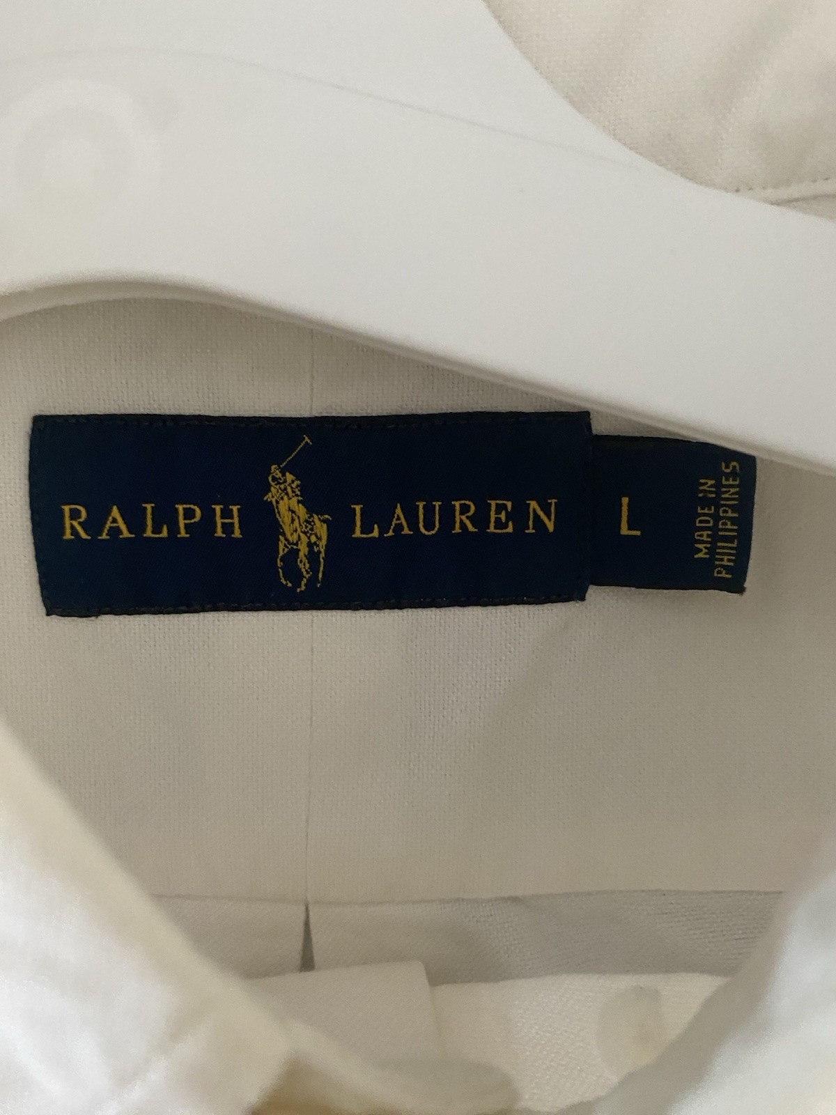 Ralph Lauren Men’s L White Classic Fit Button-Down Cotton Dress Shirt Logo