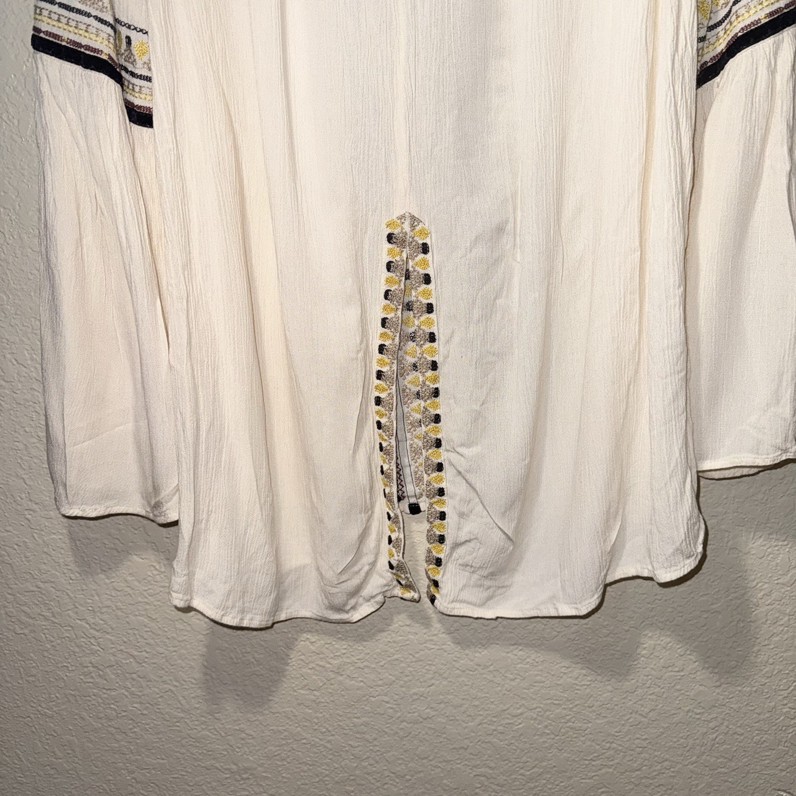 Hannah Large Boho Embroidered Bell Sleeve Peasant Blouse Cream