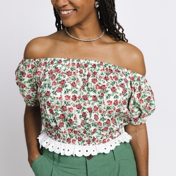 Batsheva Abby floral cropped blouse xs
