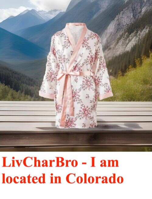 Morgan Lane Allie Satin Robe Women’s S/M White Pink Floral Kimono Lounger