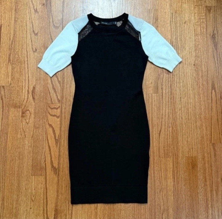 Karen Millen short-sleeve raglan bodycon dress, size 1, black and white.
