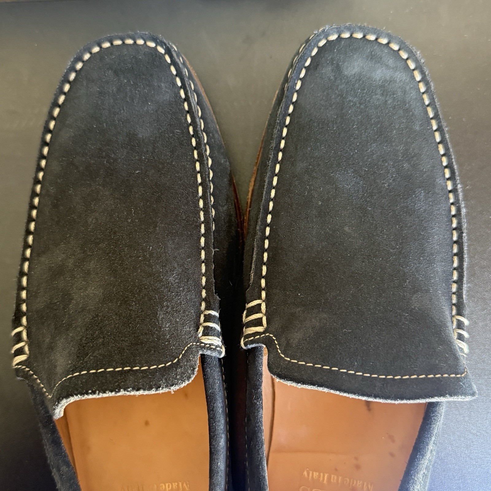 Herrings Shoes Men’s Blue Suede Slip-On Loafers Made In Italy Leather Sole US 8