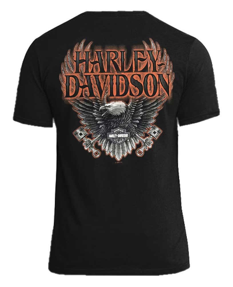 Harley-Davidson Men’s Eagle Piston Short Sleeve Crew-Neck Cotton T-Shirt – Black
