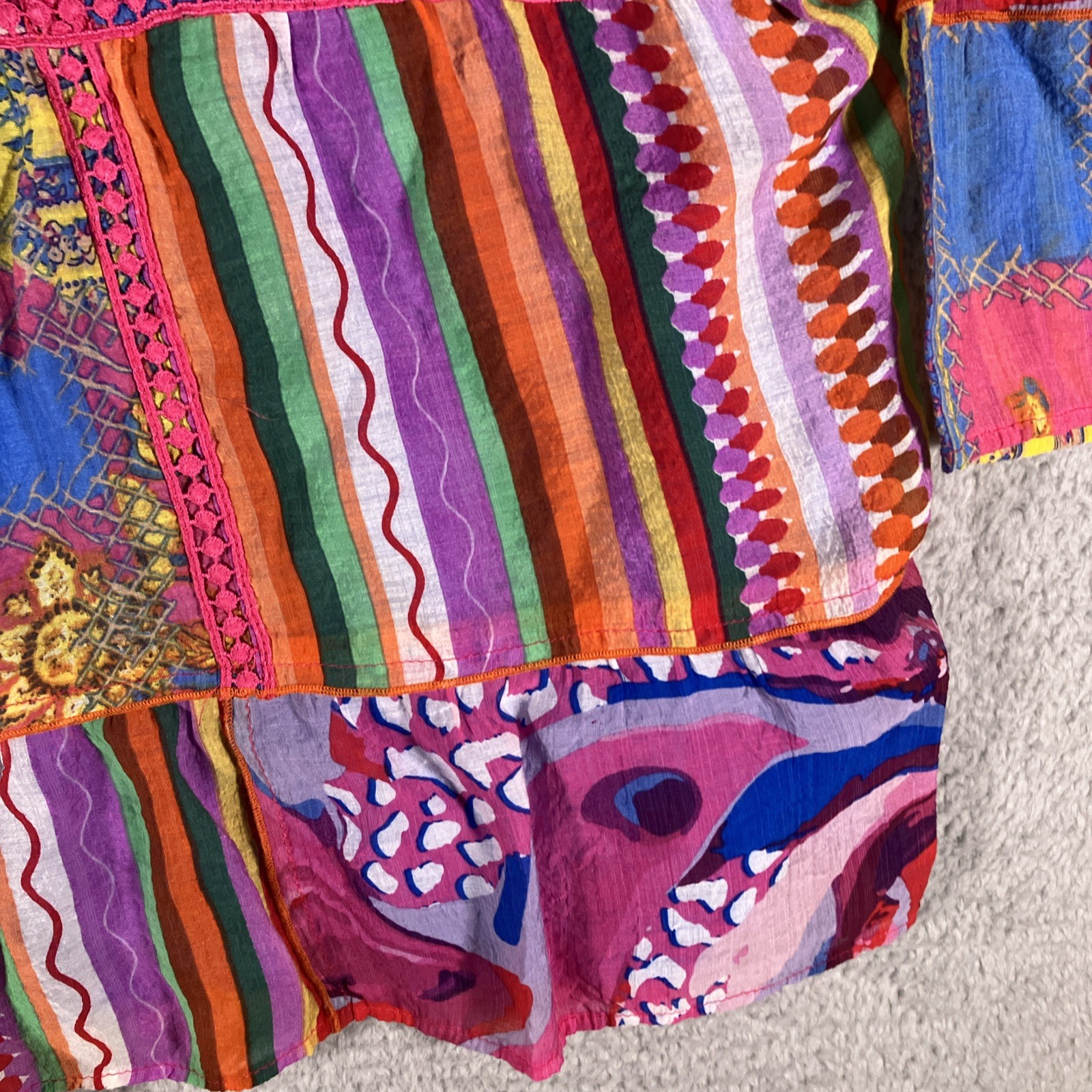 Calessa Fiesta Patchwork Print Tunic Womens PXL Petite Hippiecore Gypsycore Boho