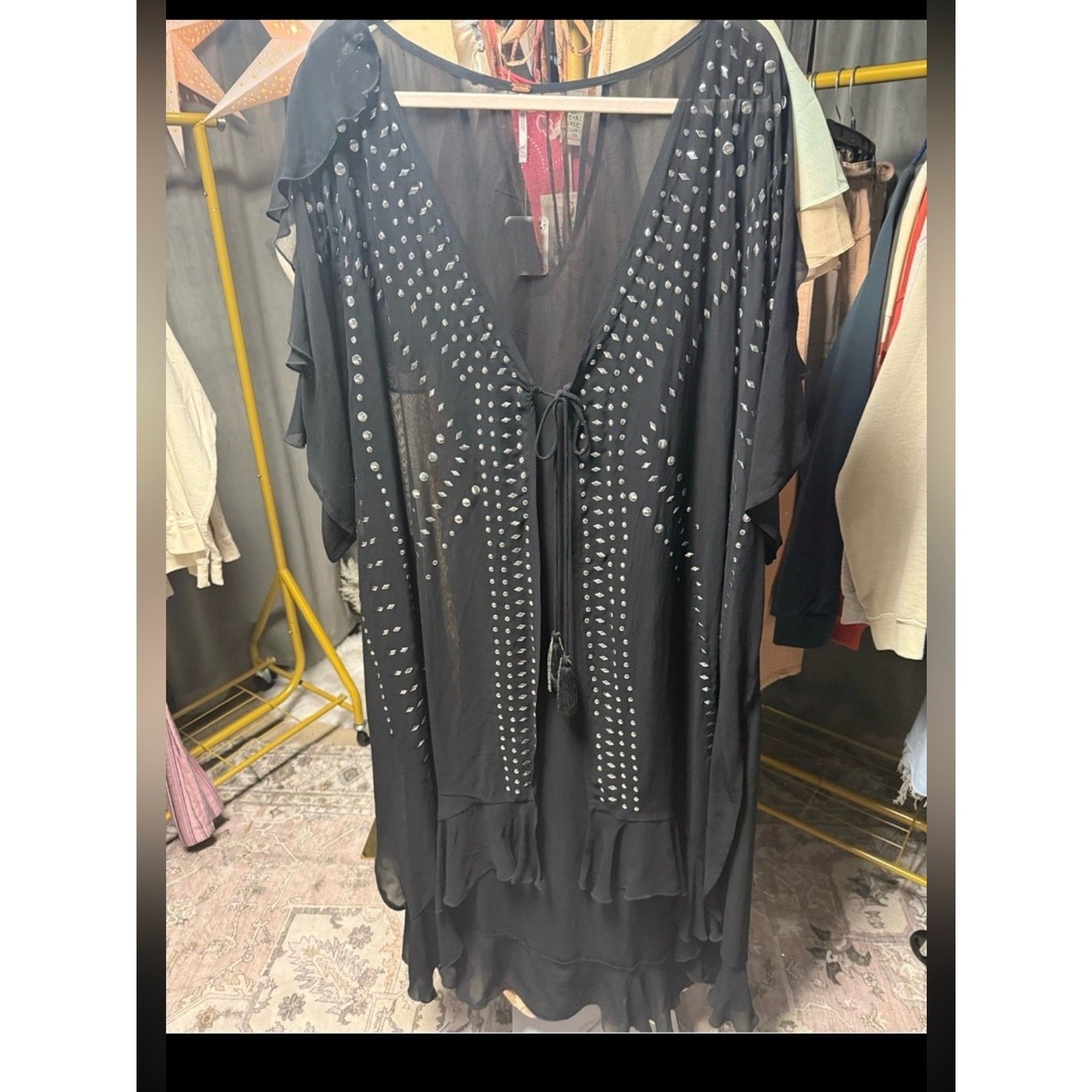 NWOT Free People So Billie Studded Duster in Black Size OSFM