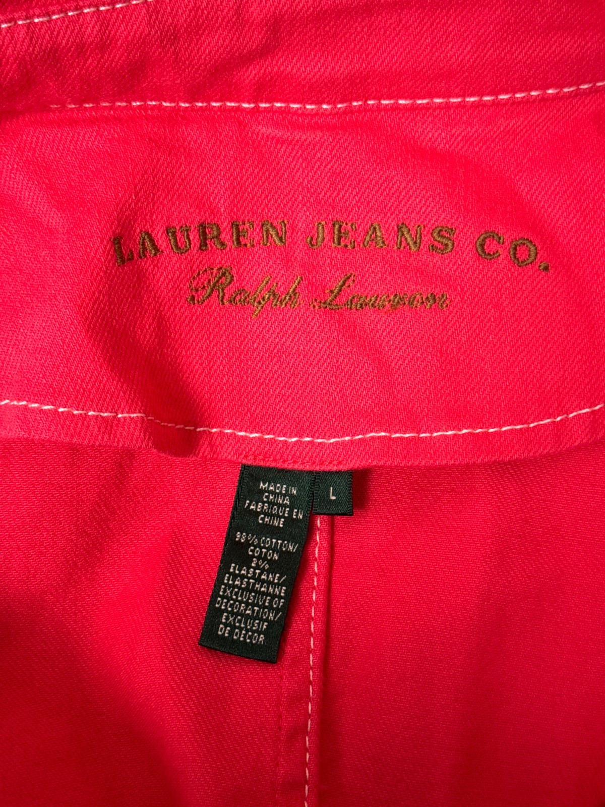 Ralph Lauren Fireman Jacket Large Womens Pink Denim Lobster Clasp Toggle